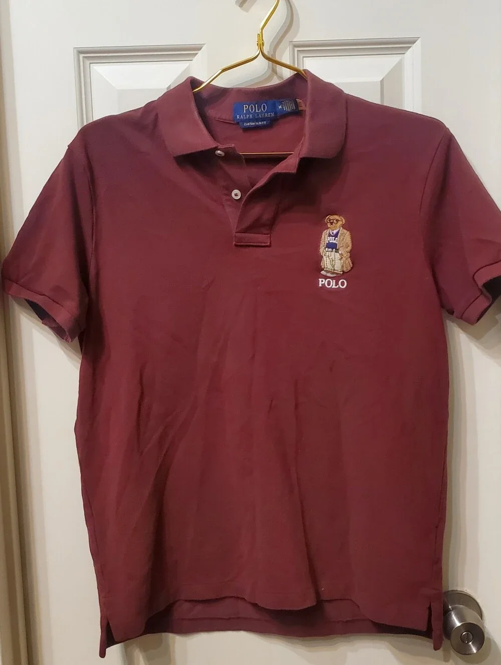 Polo by Ralph Lauren Burgundy Polo Shirt with Bear Patch Size Medium